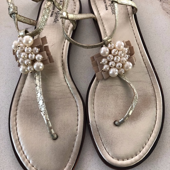 Kate Spade New York Metallic gold flat sandals - 9 - Picture 1 of 5
